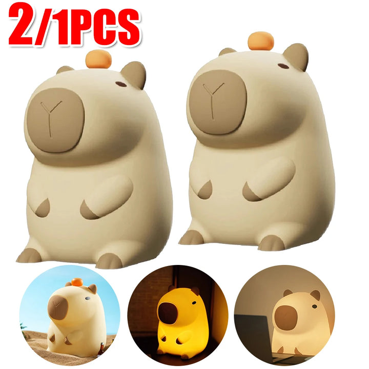 Capybara Night Light Cartoon Pat Light 2 Gear Silicone Sleeping Light USB Charging Dimmable Bedside Lamp for Home Bedroom Decor