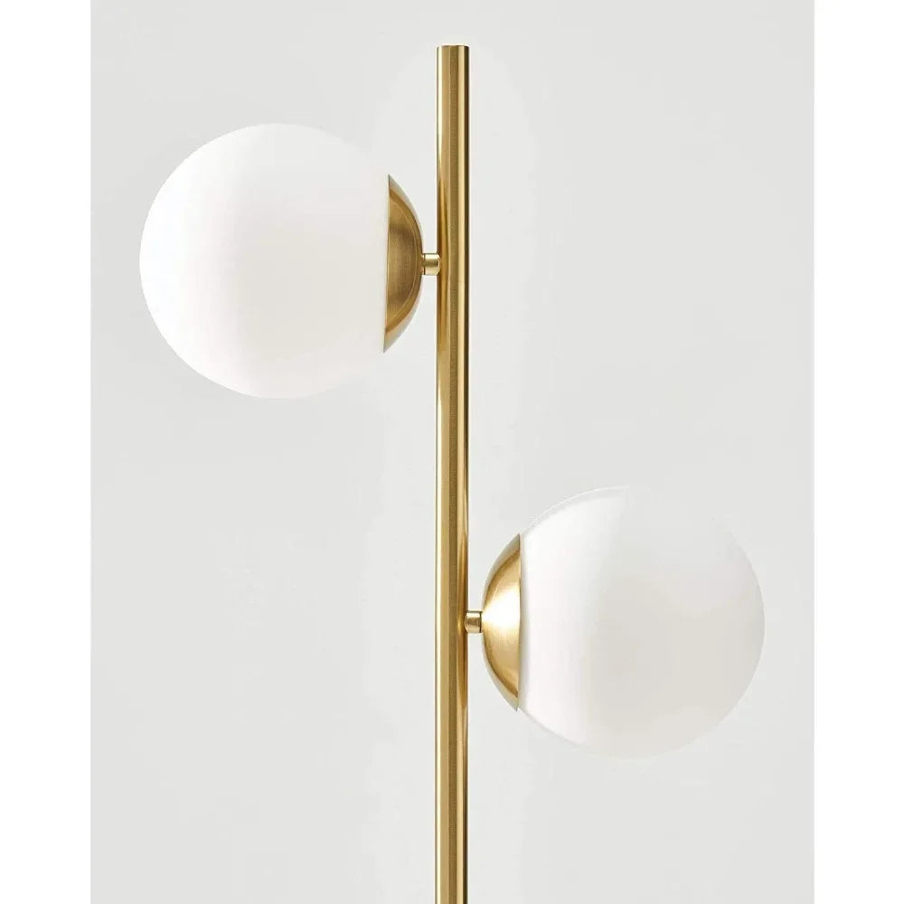 Mid-Century Modern 2 Globe Pole Light – LED Floor Lamp for Living Room, Bedroom, and Offices