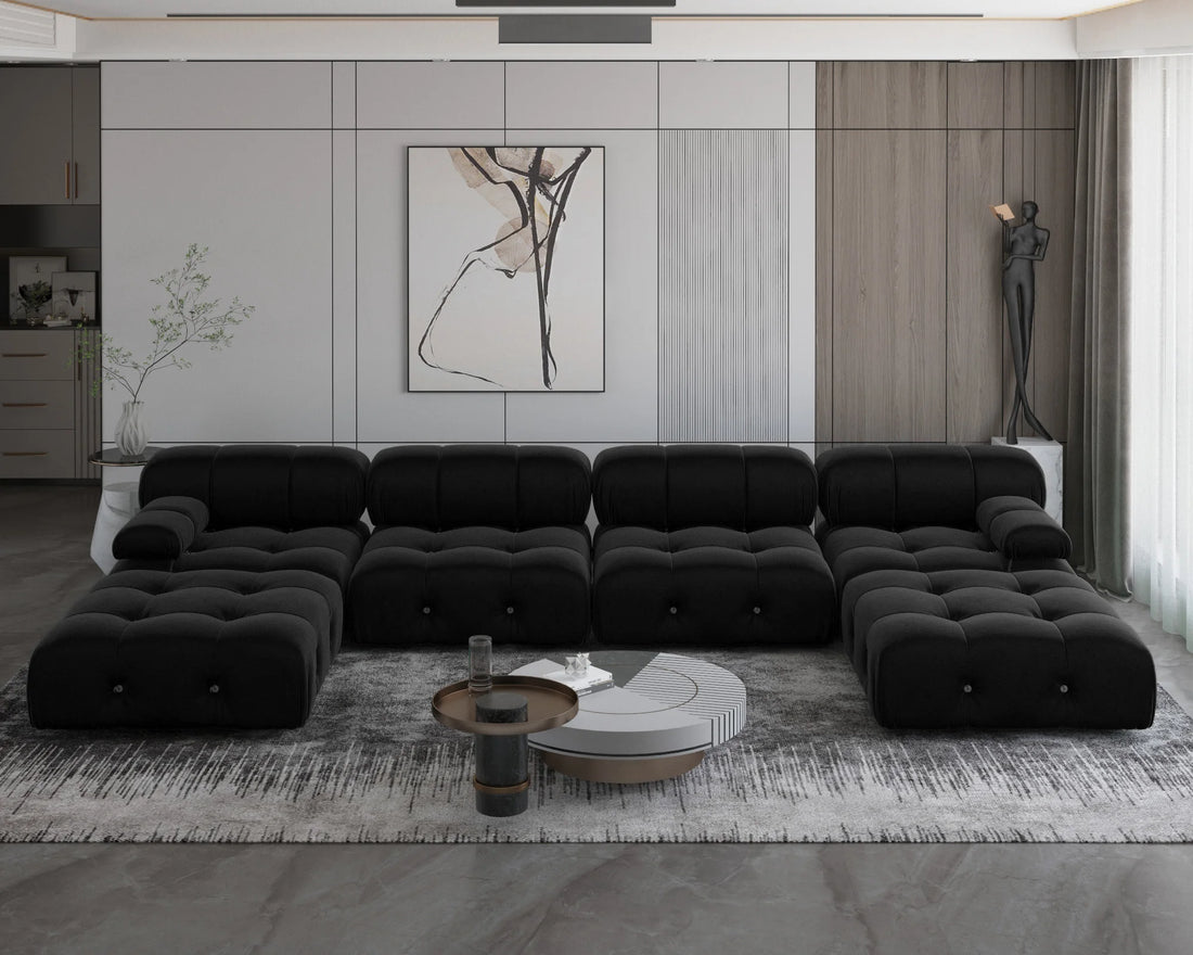 Minimalist U-Shaped Sectional Sofa with Ottomans