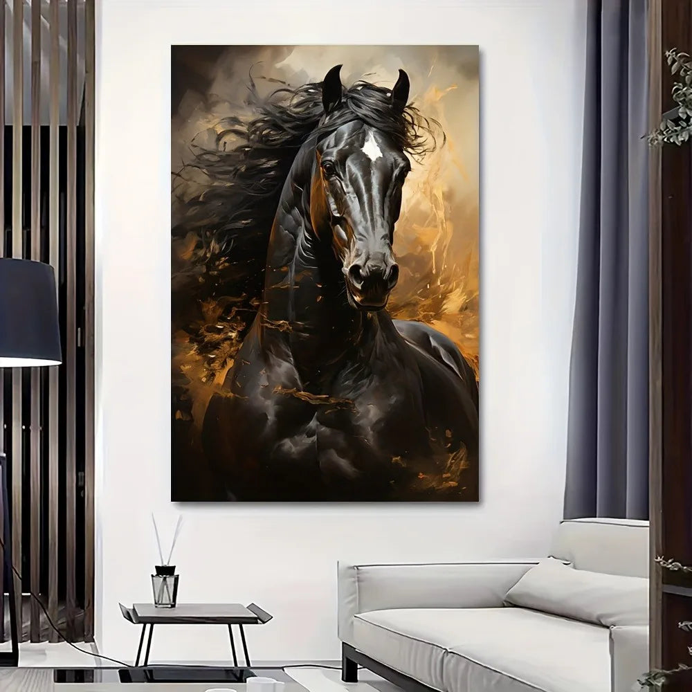 Black Horse Running Canvas Print – Frameless Mural Poster for Bedroom and Living Room Décor