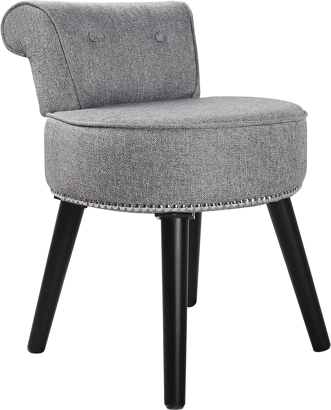 Makeup Vanity Stool Chair with Low Back - Round Velvet Padded Chair with Wood Legs