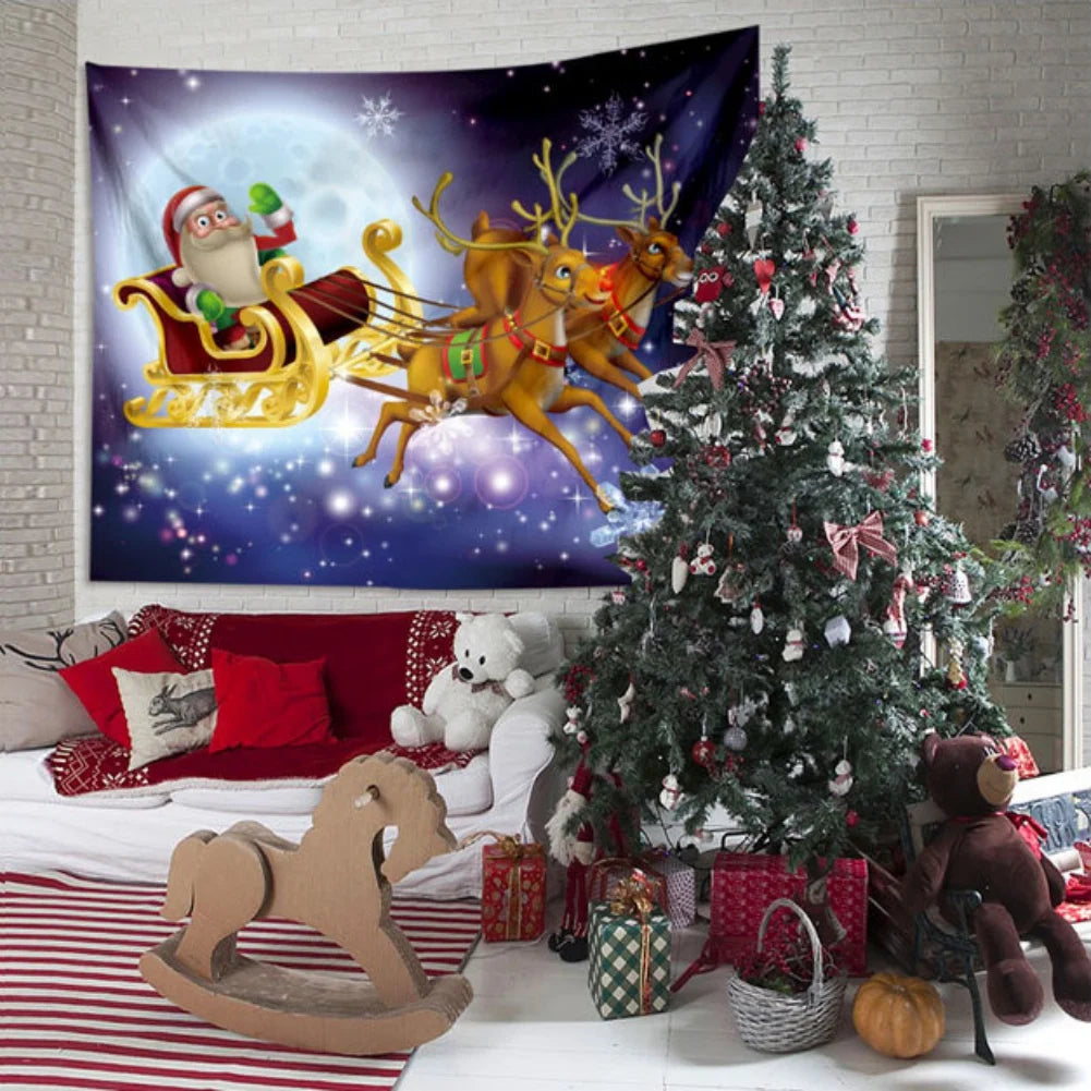 Christmas Tapestry Cartoon Outdoor Garage Door Curtain – Festive Wall Hanging & Christmas Background Decoration