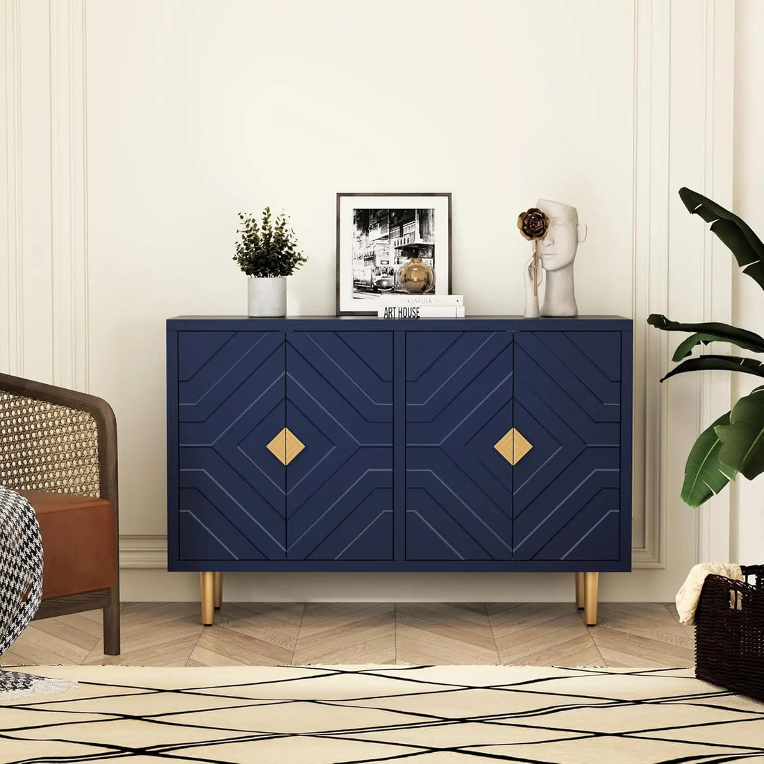 48" Modern Accent Cabinet with Embossed Doors