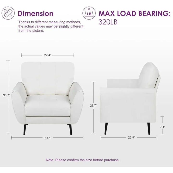 Accent Chairs Set of 2 – White Faux Leather Modern Living Room Chairs