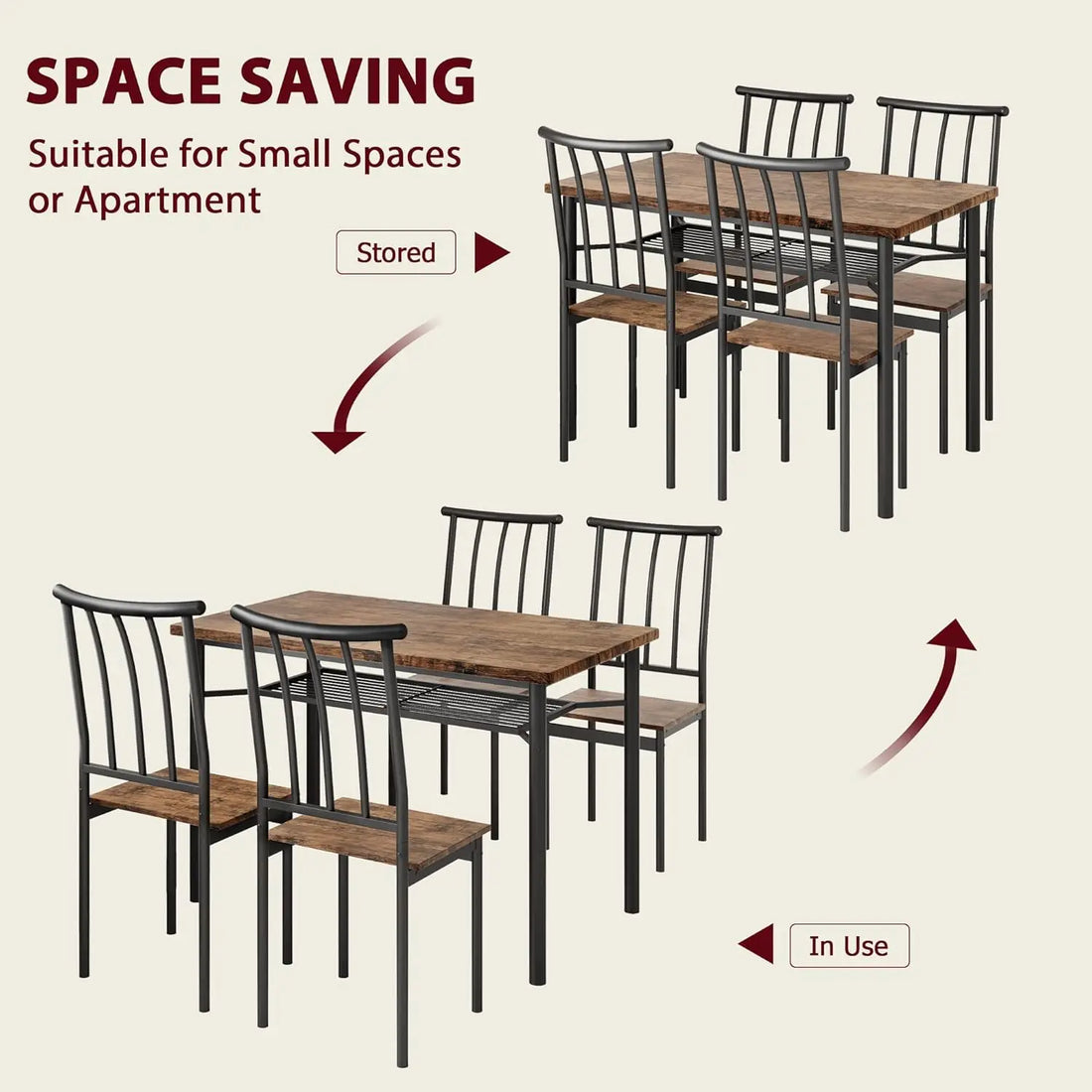 5-Piece Dining Table Set with Wine Rack – Space-Saving Modern Kitchen & Dining Room Set