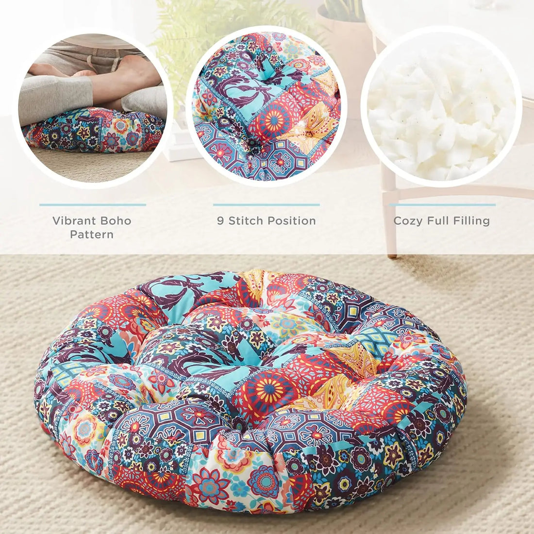 Set of 2 Boho Pillows – Large Cushions for Yoga, Living Room, Tatami Sitting, and More