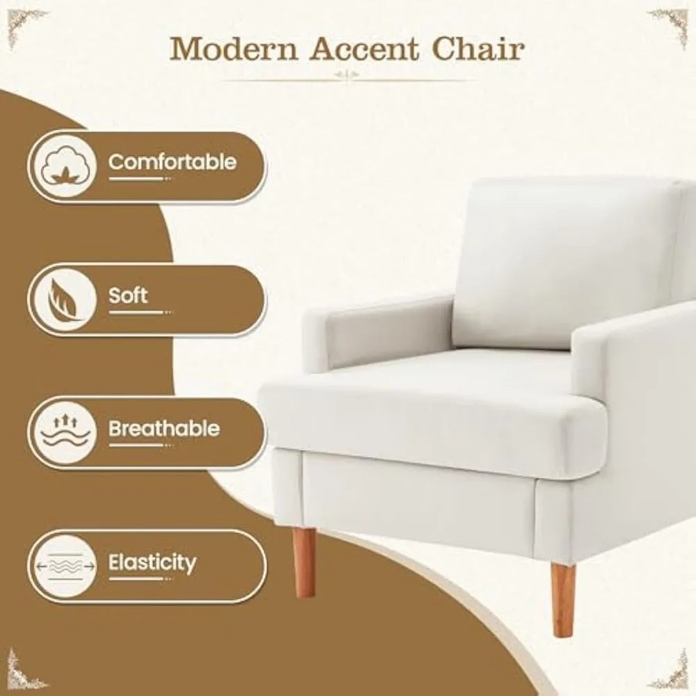 Accent Chair Set of 2 – Modern Mid-Century Linen Armchairs for Living Room or Reading Corner