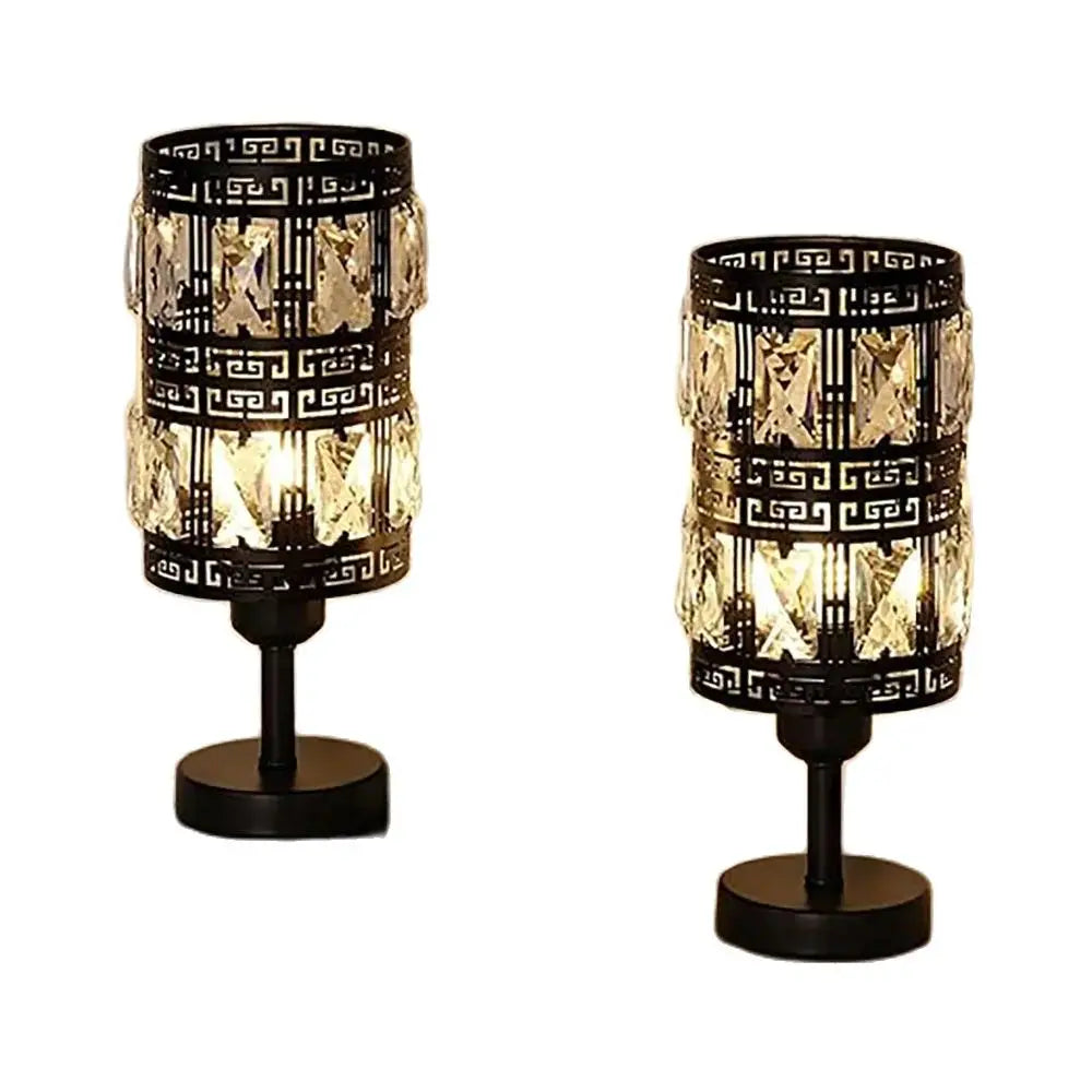 Crystal Table Lamp Set of 2 with Black Finish