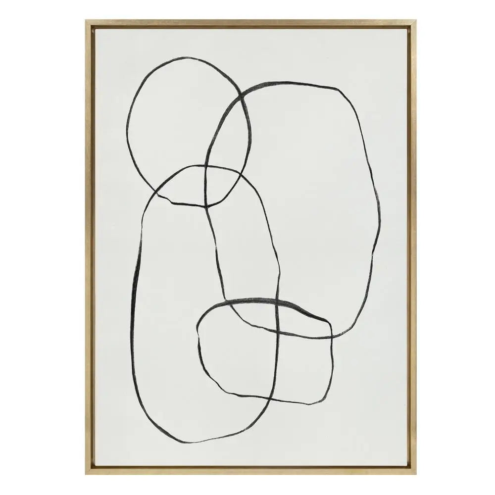 Modern Circles Framed Canvas Wall Art – 28x38 Inch Gold Geometric Abstract by Teju Reval