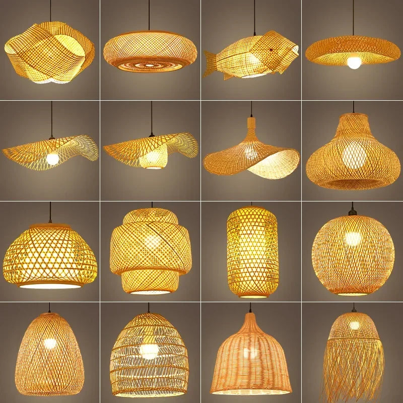 Chinese Style Bamboo Chandelier – Hand-Knitted Pendant Lamp for Cafeteria and Living Room Décor