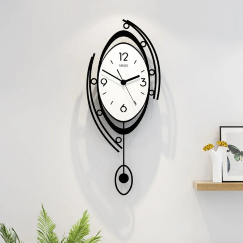 Modern Minimalist Nordic Wall Clock with Silent Circular Pendulum – Elegant Living Room Decoration