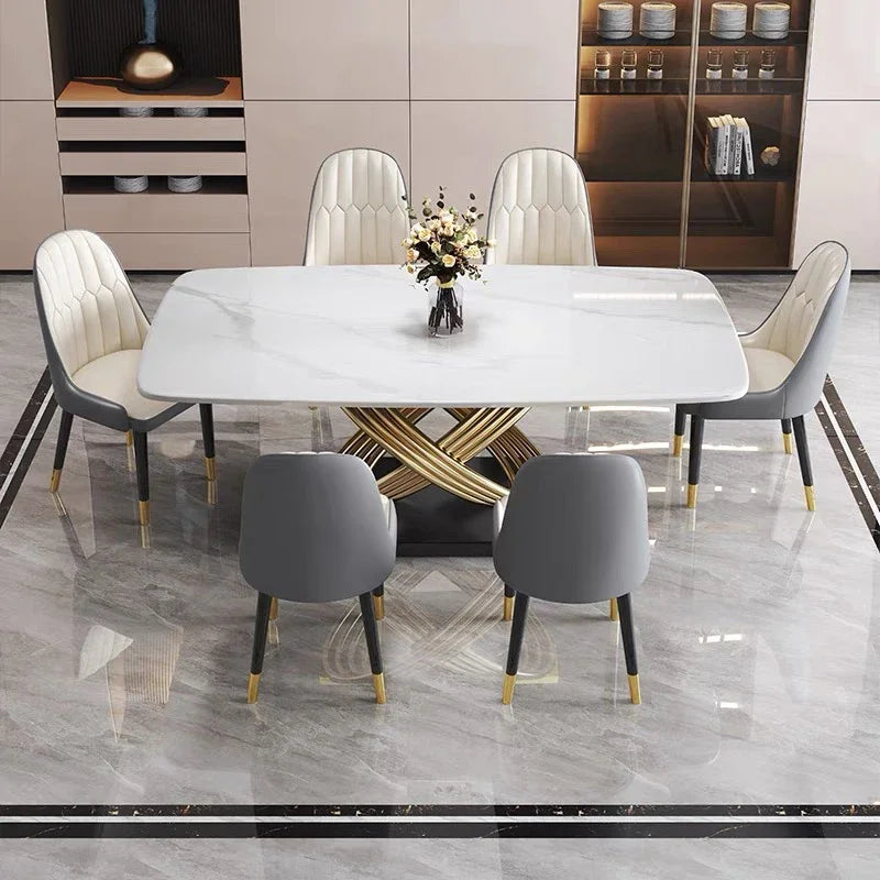 Modern Luxury Marble Stone Dining Table Set with Leather Chairs – 4, 6, or 8 Seater