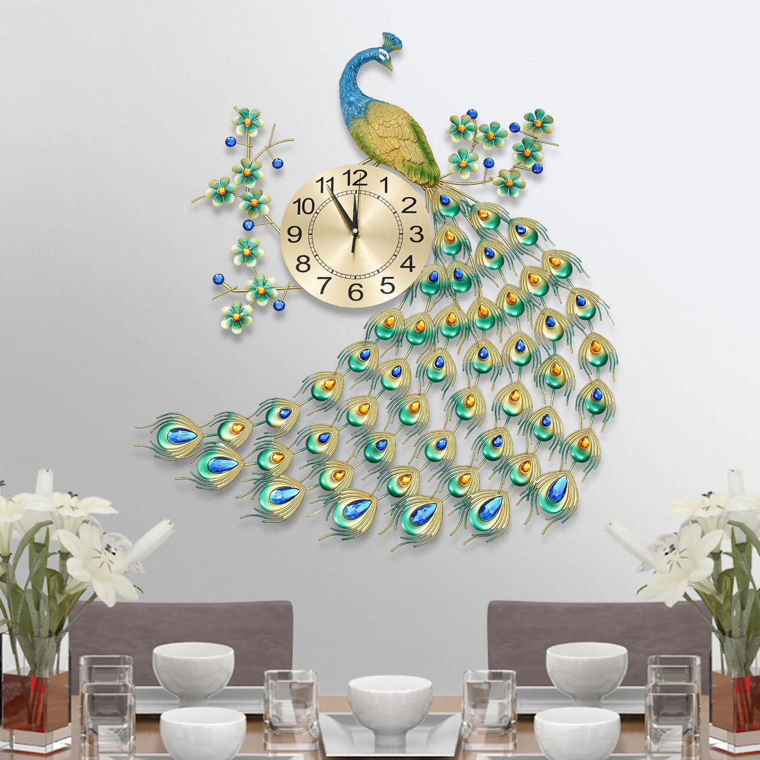 Luxury Peacock Wall Clock - 3D Metal Art Decoration with Silent Quartz Movement