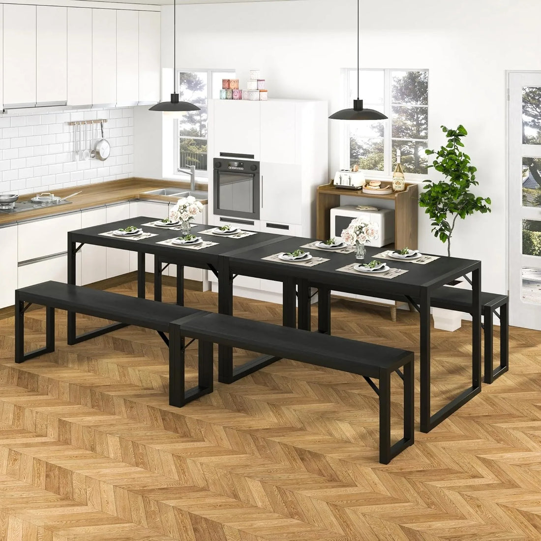 3-Piece Kitchen Dining Table Set with Benches – Space-Saving, Sturdy, and Multifunctional