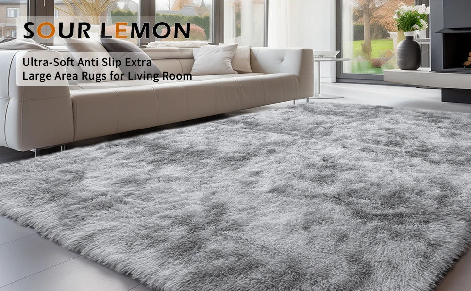 Sour Lemon 8x10 Area Rug - Soft Plush Fluffy Carpet for Bedroom & Living Room