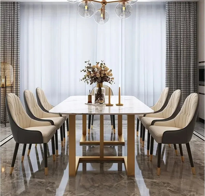 Modern Luxury Marble Dining Table Set – 8-Seater with Gold Legs & 6 Chairs