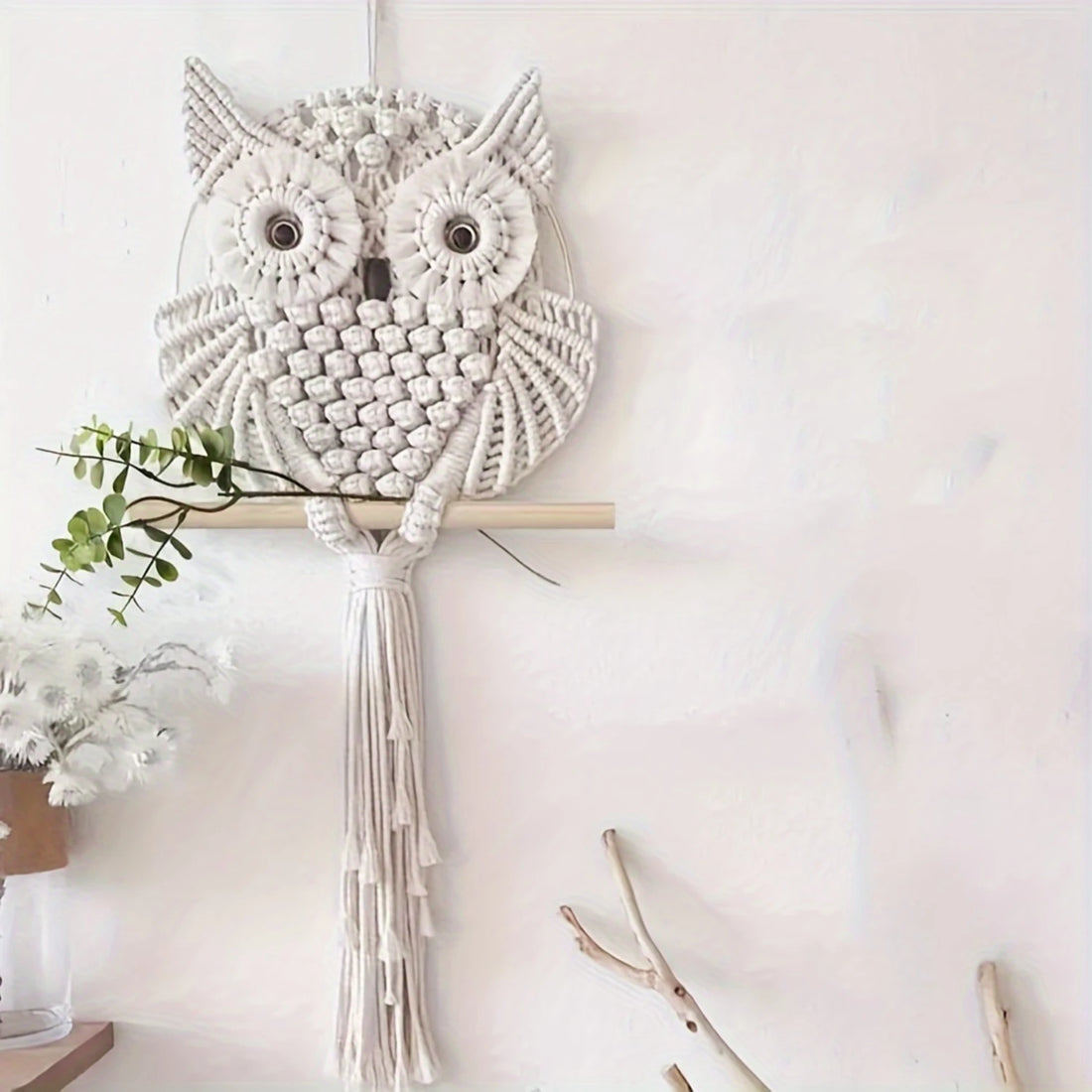 Handwoven Owl Tapestry – Intricate Lace Wall Hanging for Living Room and Office Decor