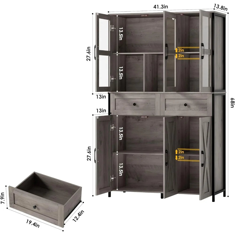 64" Farmhouse Kitchen Pantry with LED Lighting