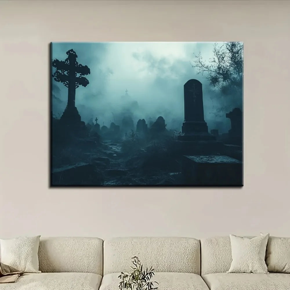 Halloween Themed Canvas Mural – 1.5 Inch Solid Wood Frame for Living Room or Bedroom Décor