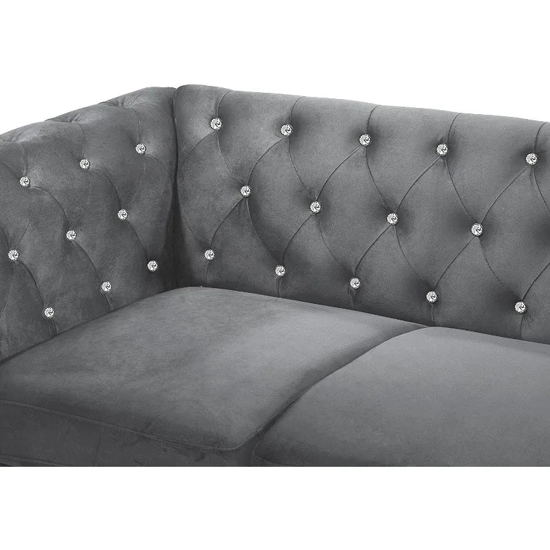 Glam Emma Velvet Three-Seater Chesterfield Sofa