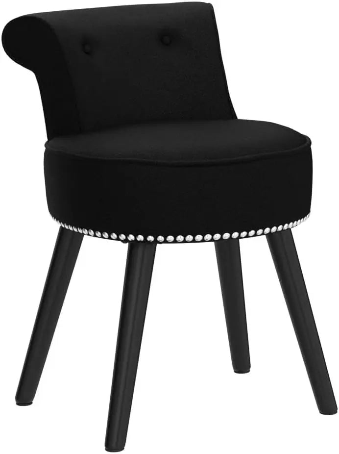 Makeup Vanity Stool Chair with Low Back - Round Velvet Padded Chair with Wood Legs