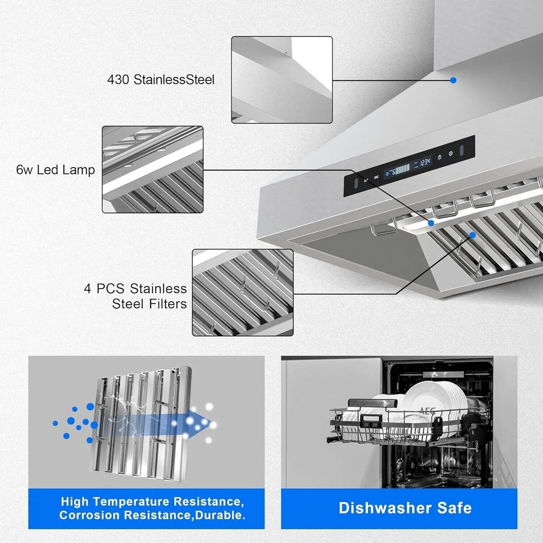 Tieasy 30-Inch Wall Mount Range Hood – 900 CFM Stainless Steel Kitchen Vent with Gesture & Touch Control (USGD2875)