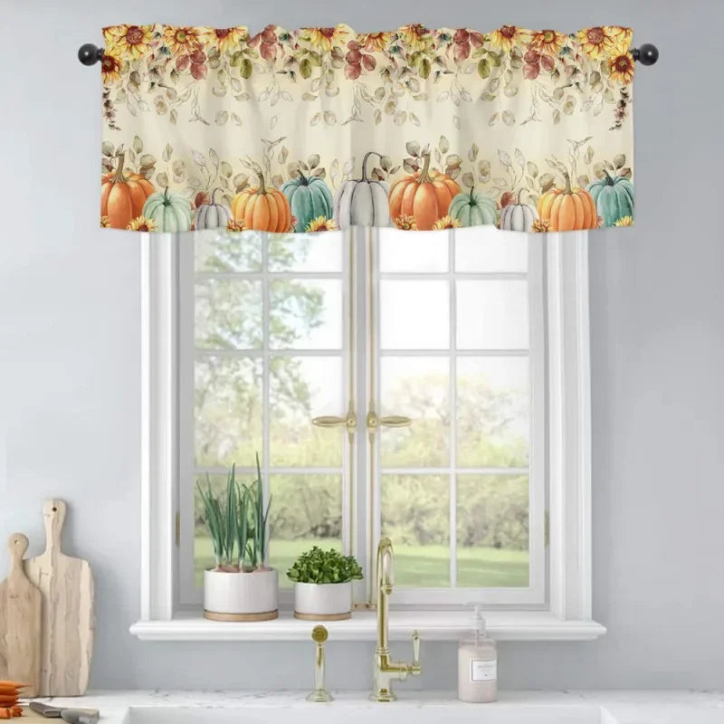 Thanksgiving Autumn Pumpkin Maple Leaf Short Curtains – Farmhouse Curtains for Kitchen, Cabinet, and Window