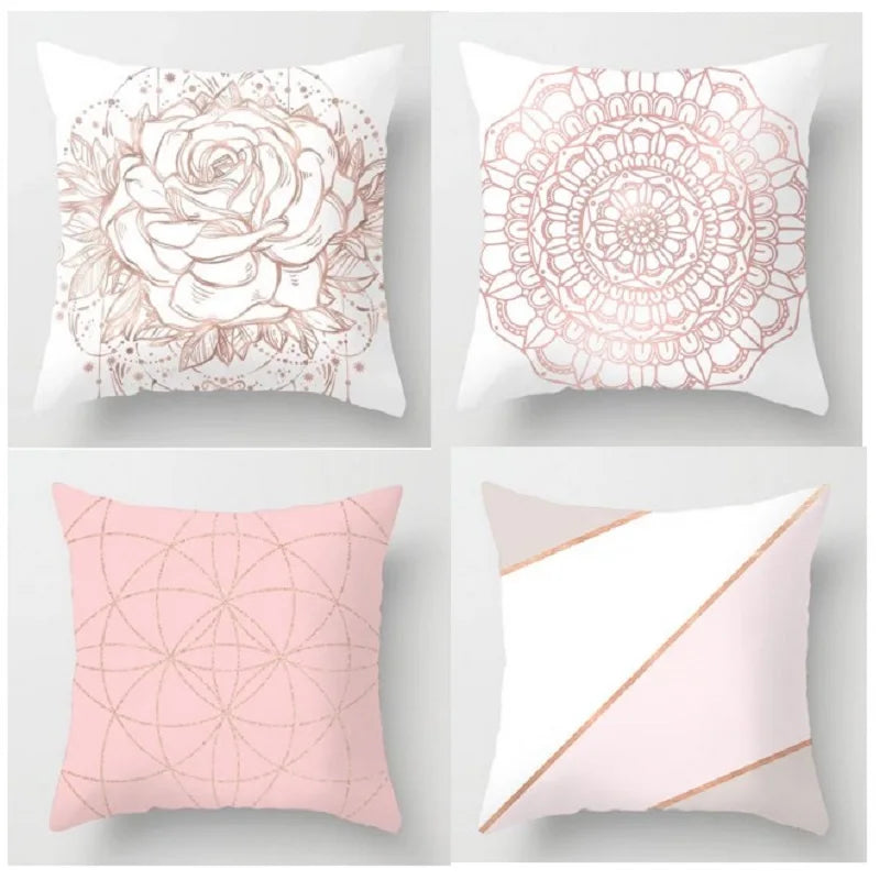 Set of 4 Modern Pink Pillowcases – Soft Polyester Peachskin Cushion Covers for Car, Sofa, Bedroom & Living Room