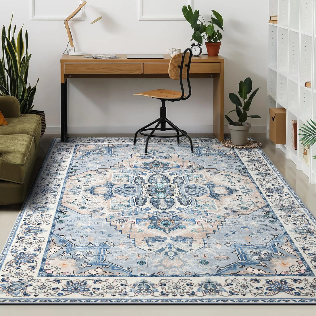 Soft Vintage Floral Area Rug – Non-Slip Large Floor Carpet for Living Room, Bedroom, and Kitchen