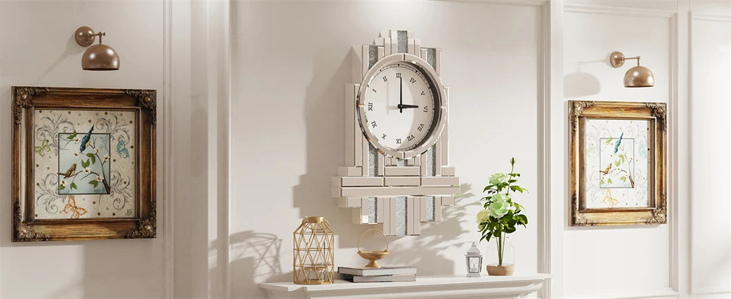 Large Irregular Wall Clock – Crystal Crush Diamond Silent Quartz Clock with Roman Numerals for Home Decor