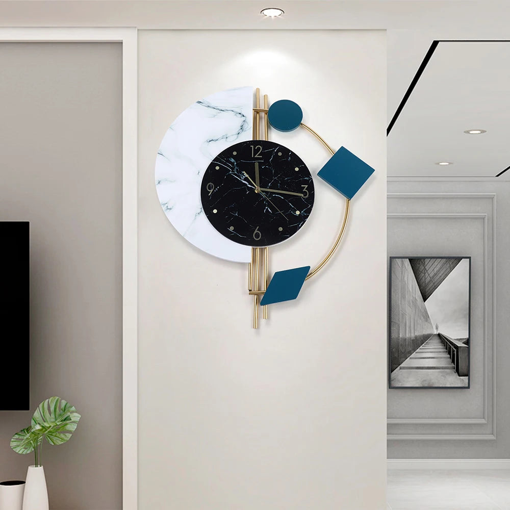 Silent Wall Clock for Living Room & Bedroom – Semicircle Marble Quartz Wall Clock