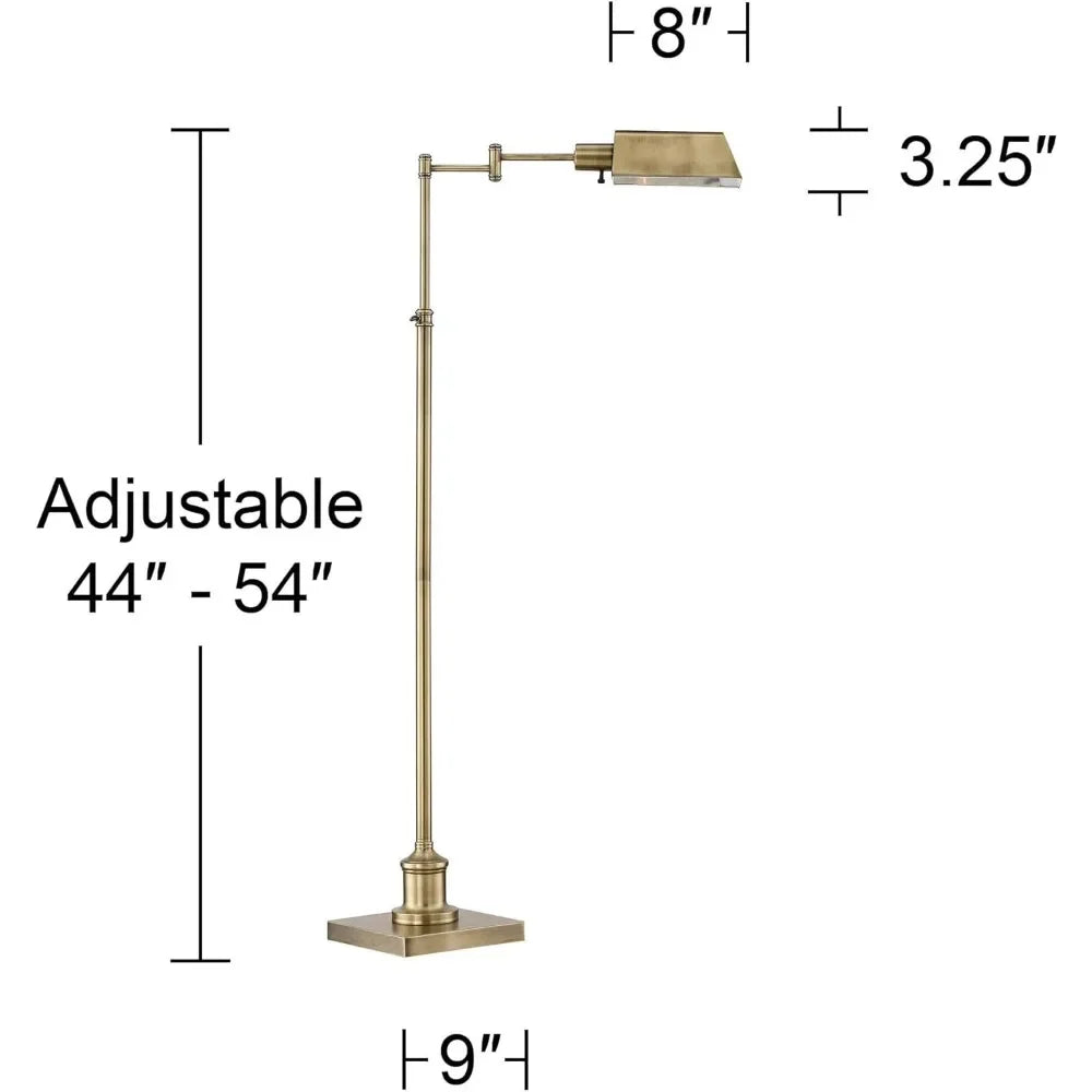 Traditional Metal Adjustable Pharmacy Floor Lamp Swing Arm 54" Tall Aged Brass Metal Shade Standing Pole Light