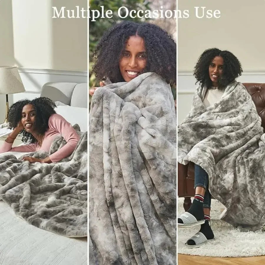 Super Soft Fluffy Plush Throw Blanket – Cozy & Warm Marbled Gray Fleece