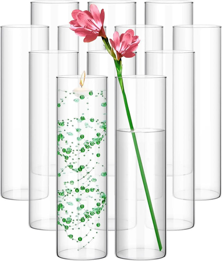 Glass Cylinder Vases - 12 Inch Tall Clear Flower Vase for Centerpieces, Hurricane Floating Candle Holder, Wedding Decorations