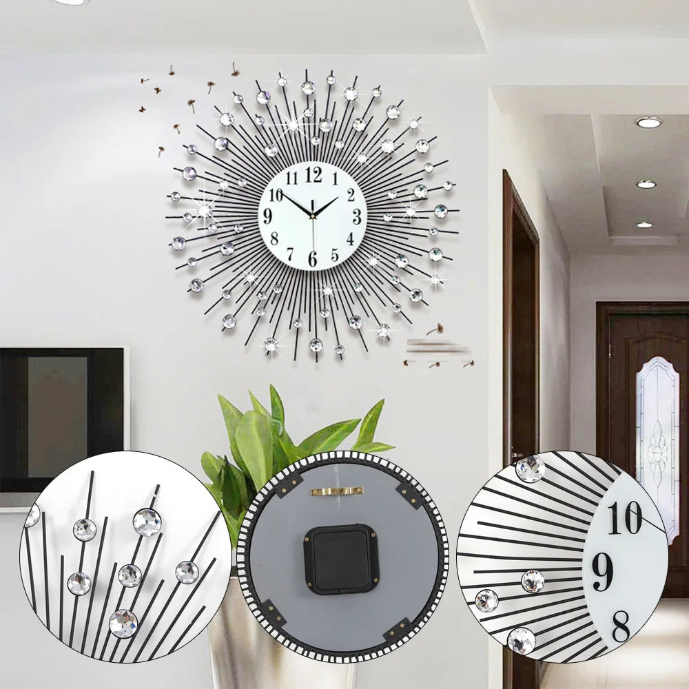 60x60cm Modern Luxury Large Art Round Diamond Wall Clock – Home and Office Décor