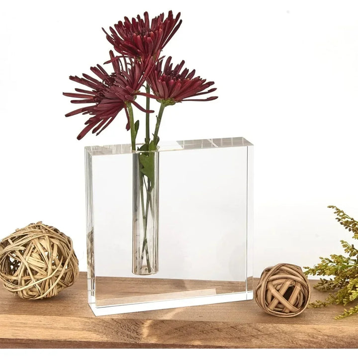 Crystal Block Bud Vase – Handmade Decorative Vase with Unique Optical Crystal Design