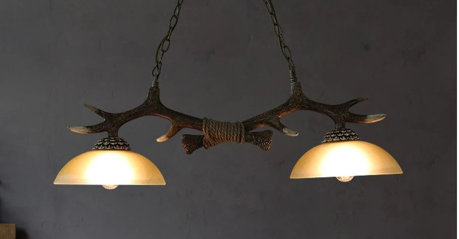 Vintage Double Antler Light Chandelier – Rustic Pendant Lighting for Restaurants and Bedrooms