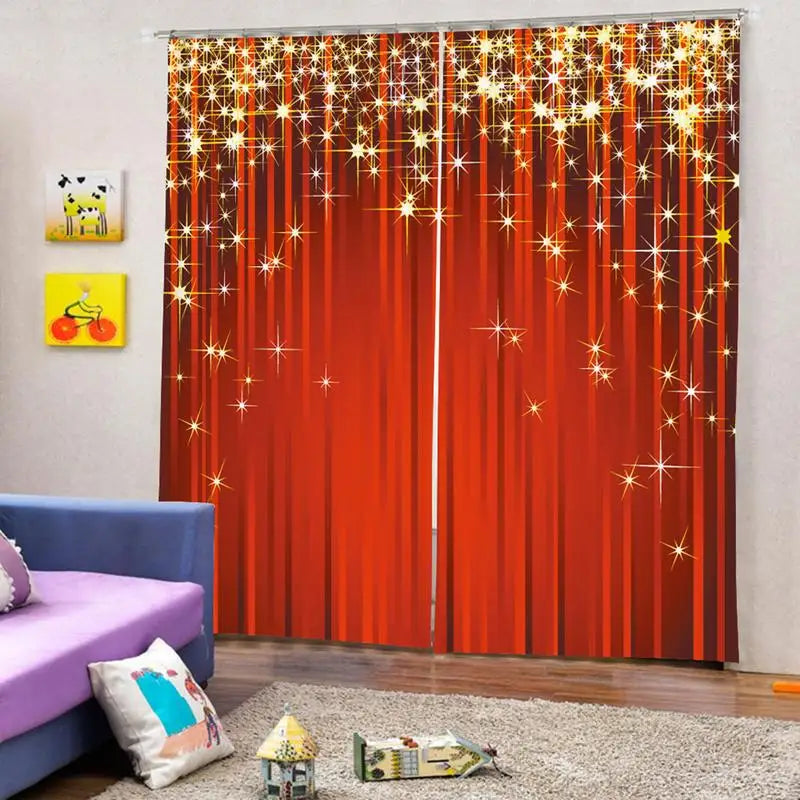 2pcs Christmas Digital Printing Curtains – Semi-Shading Washable Polyester Curtains