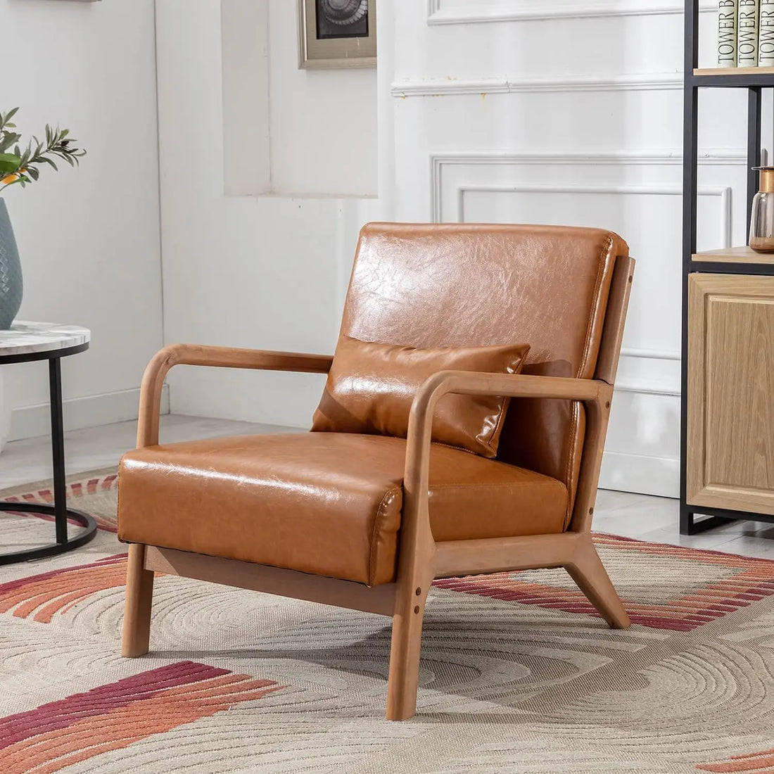 Mid-Century Modern Accent Chairs Set of 2 – Fabric Lounge Armchairs with Solid Wood Frame