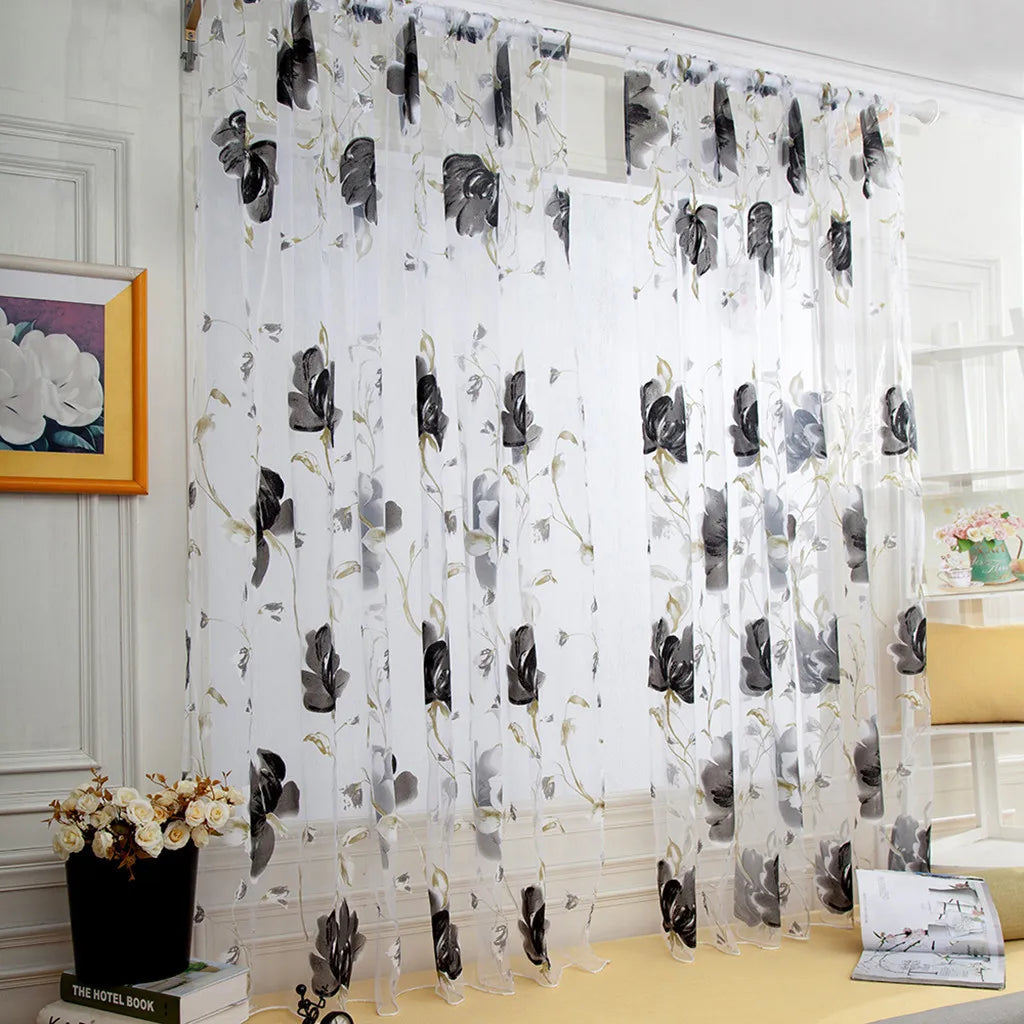 Floral Tulle Sheer Curtains – Elegant White Curtains for Living Room, Bedroom, and Kitchen