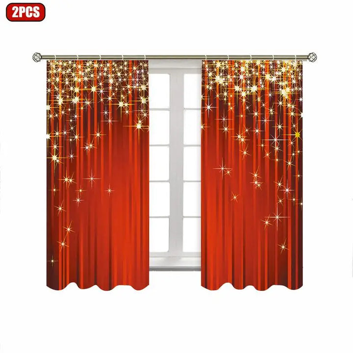 2pcs Christmas Digital Printing Curtains – Semi-Shading Washable Polyester Curtains