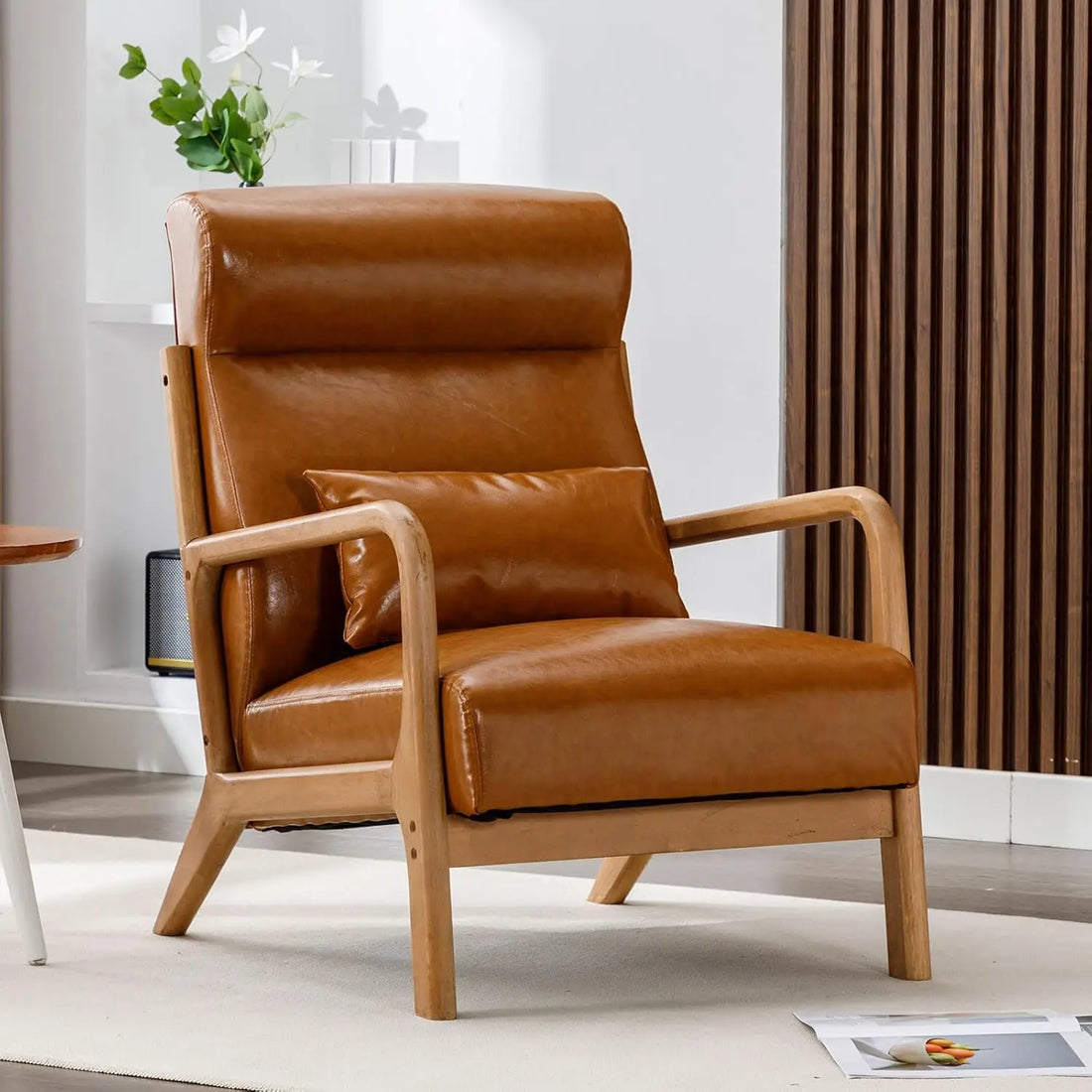 Mid-Century Modern Accent Chairs Set of 2 – Fabric Lounge Armchairs with Solid Wood Frame