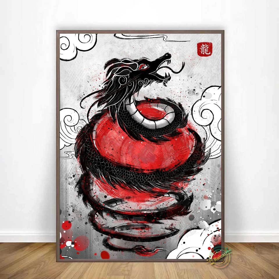 Japan Samurai Geisha Panda Koi Fish Yin Yang Canvas Wall Art – Modern Decorative Home Decor