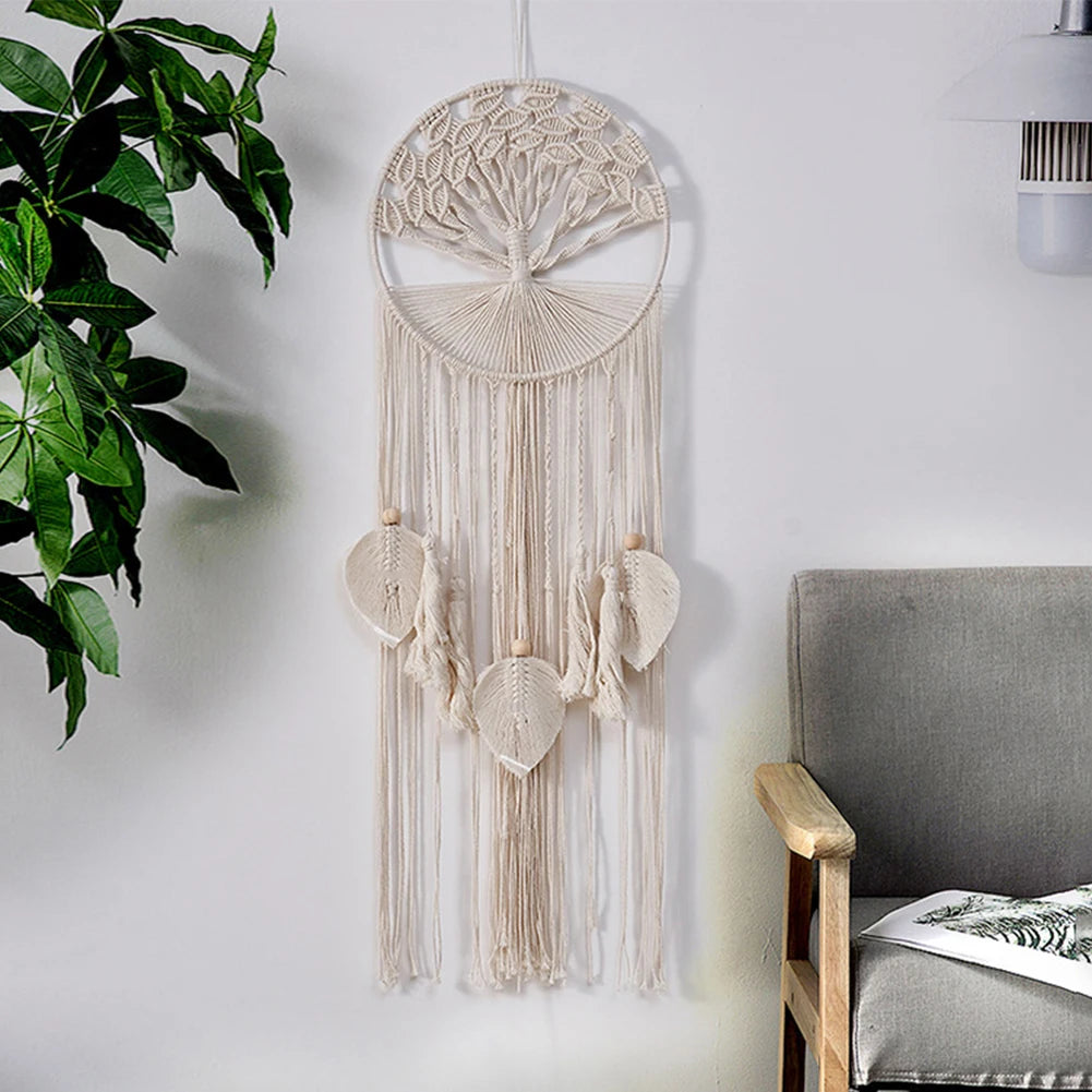 Macrame Woven Tapestry – Bohemian Round Tassel Fringe Wall Hanging for Bedroom and Baby Nursery