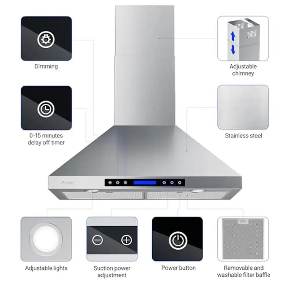 XMSJ 36-Inch Stainless Steel Wall Mount Range Hood – 780 CFM, 4-Speed Touch Panel with Remote Control & Dishwasher-Safe Filters