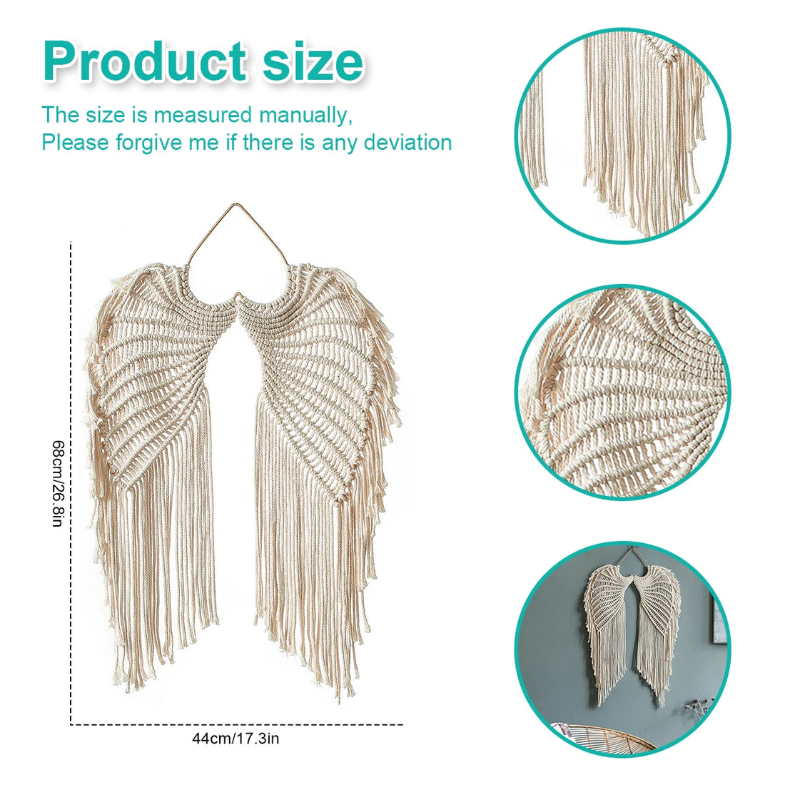 Angel Wing Hanging Tapestry – Handwoven Cotton Macrame Wall Hanging with Long Tassels