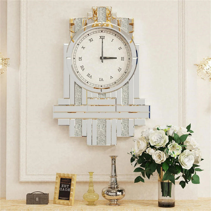 Large Irregular Wall Clock – Crystal Crush Diamond Silent Quartz Clock with Roman Numerals for Home Decor