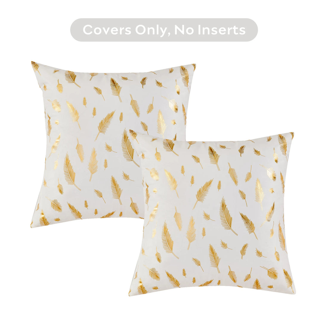 Pack of 2 Decorative Velvet Throw Pillow Covers – Gold Leaf Feather Design for Couch, Bed, Sofa