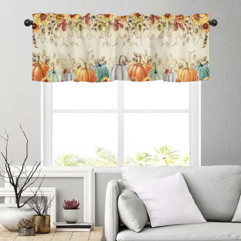 Thanksgiving Autumn Pumpkin Maple Leaf Short Curtains – Farmhouse Curtains for Kitchen, Cabinet, and Window