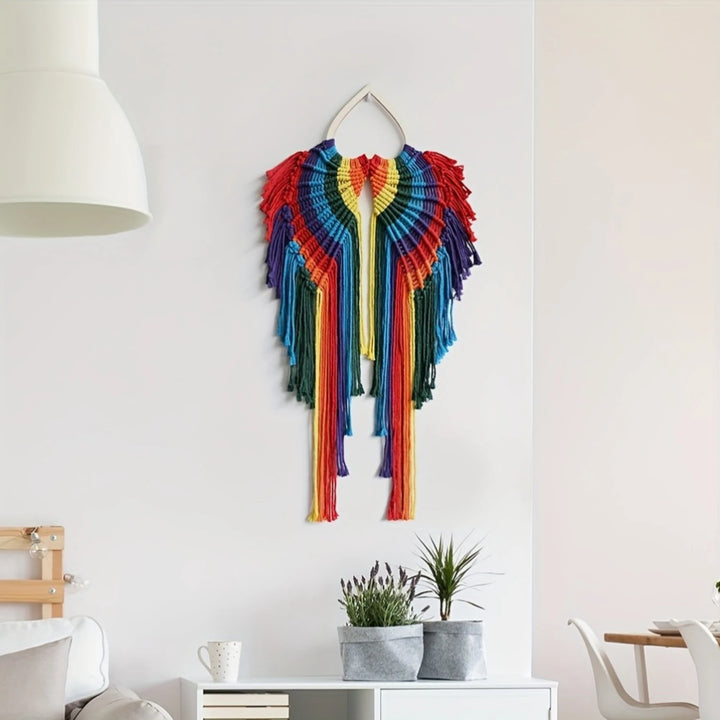 Chic Handwoven Cotton Rope Wall Tapestry – Colorful Angel Wings Wall Hanging Decor